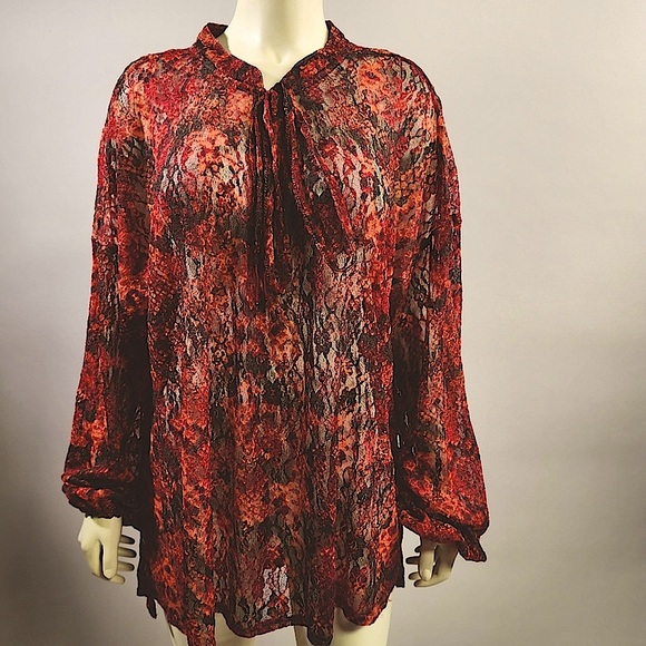 Vibrant Winter Fall Free People Burn Out Velvet Romantic Long Sleeve Blouse XL - Picture 1 of 6